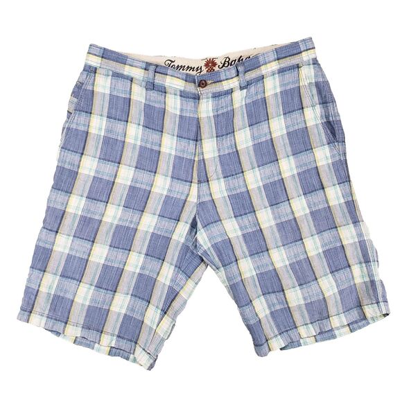 Tommy Bahama Other - Tommy Bahama Linen Silk Blend Shorts Mens 34 Paradise Nation Blue Plaid Hawaiian